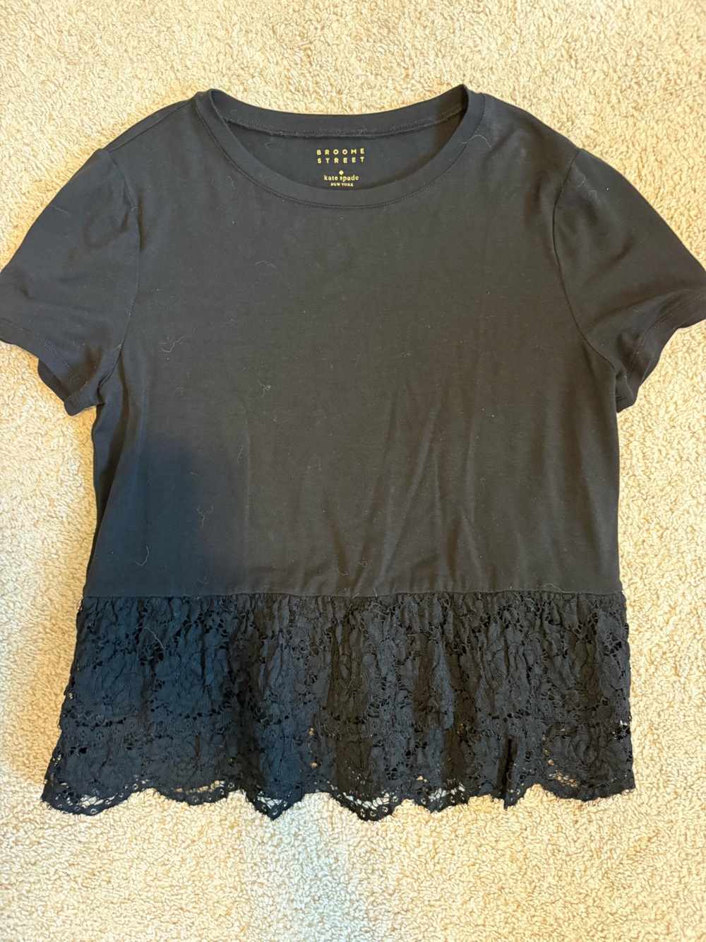 kate spade black lace-trim short sleeve top